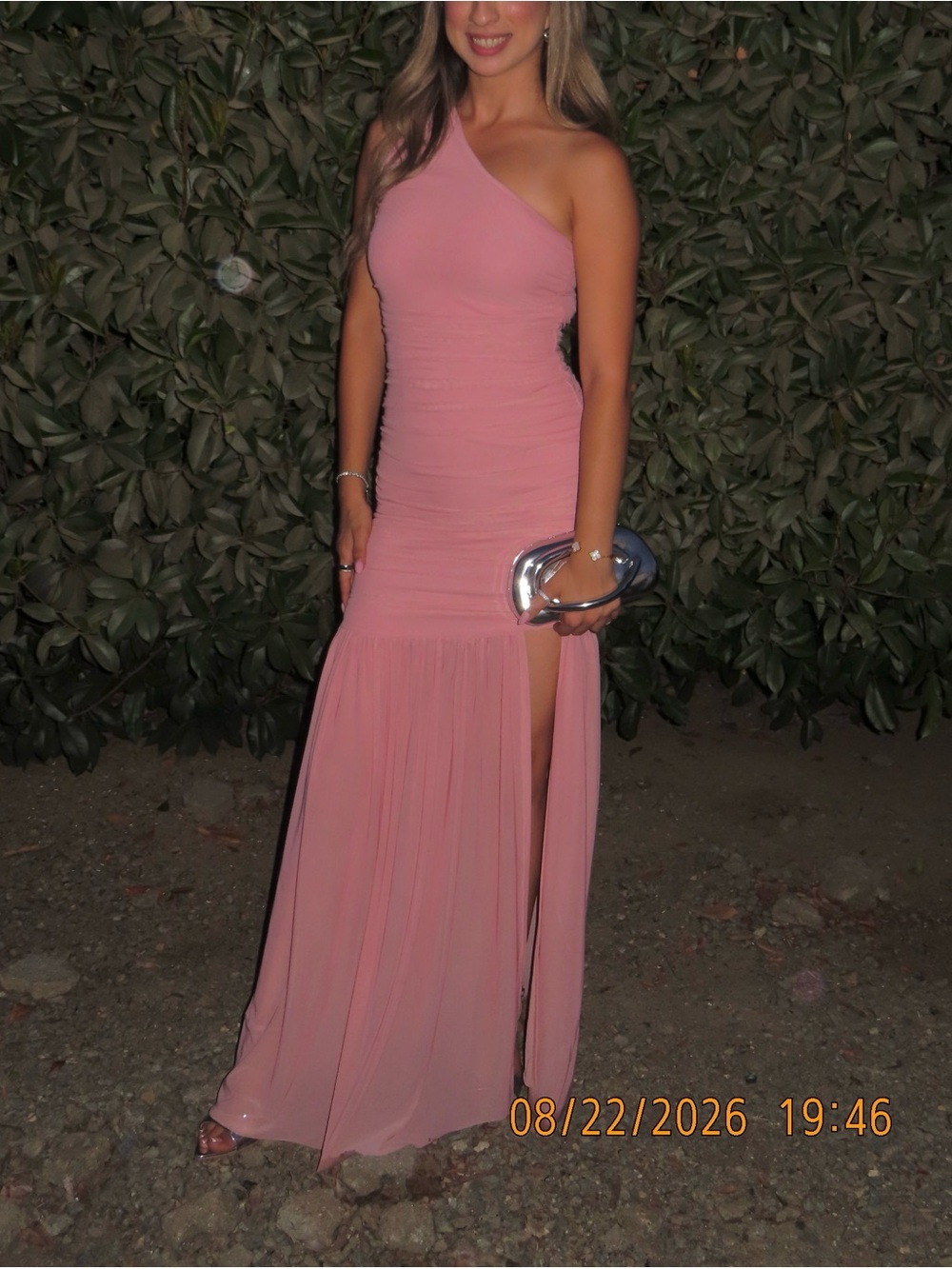 One-Shoulder Pink Evening Gown